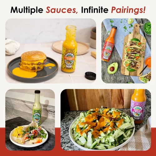Miniatura 6 de Dave's Gourmet Salsa picante cremosa, paquete de 4 variedades, jalapeño, ajo, pimiento rojo y salsas asiáticas y habanero, calor medio, textura
