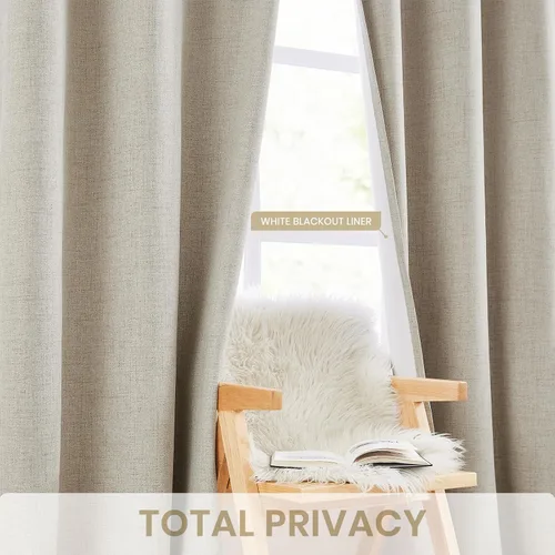 Miniatura 6 de Cortinas opacas de lino beige Melodieux de 63 pulgadas de largo para dormitorio, sala de estar, 100% cortinas con ojales para bloquear la luz