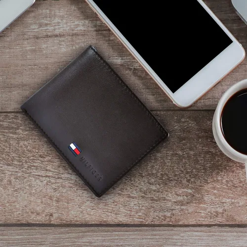 Miniatura 7 de Tommy Hilfiger billetera de piel para hombre delgada y plegable con 6bolsillos para tarjetas de crédito y ventana extraíble para identificación