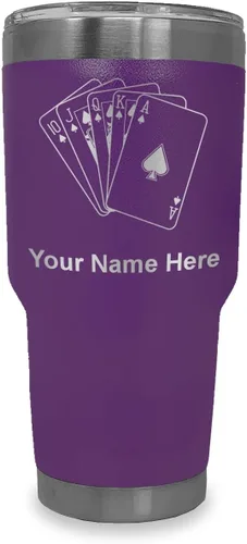 Miniatura 31 de LaserGram Vaso aislado al vacío de 20 onzas, tarjetas de póquer Royal Flush con grabado personalizado incluido (negro)