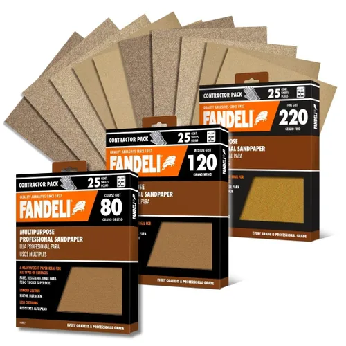Miniatura 16 de Fandeli Papel de lija multiusos Granos surtidos (80,120,220) 50 hojas de 23 x 28 cm Perfecto para lijar metal y lijar madera Lijado a mano