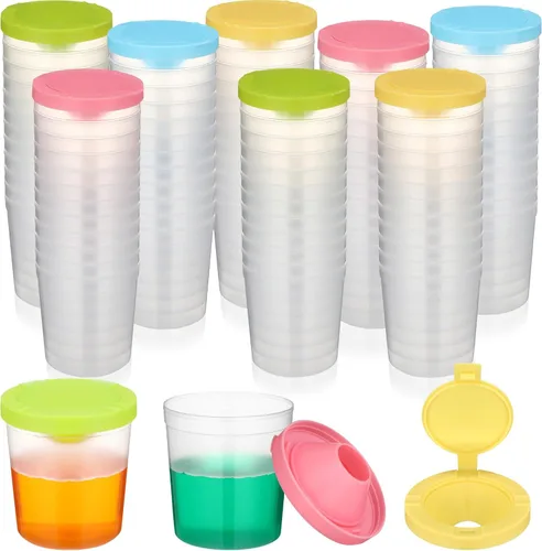Zonon Juego de 50 vasos de pintura de 6 onzas, antiderrames, con tapas abiertas, suministros de arte para la escuela, aula, estudio de artistas