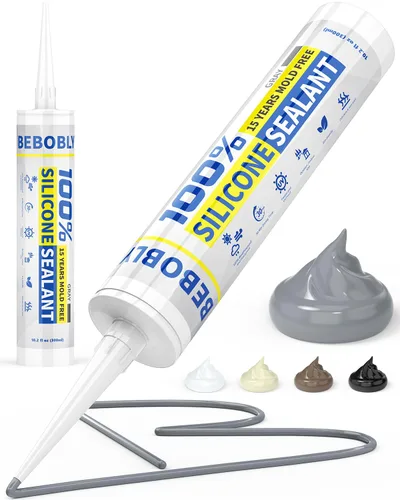 Calafateo y sellador de silicona gris, sellador de silicona 100% impermeable, a prueba de contracción y grietas, calafateo de silicona para cocina,