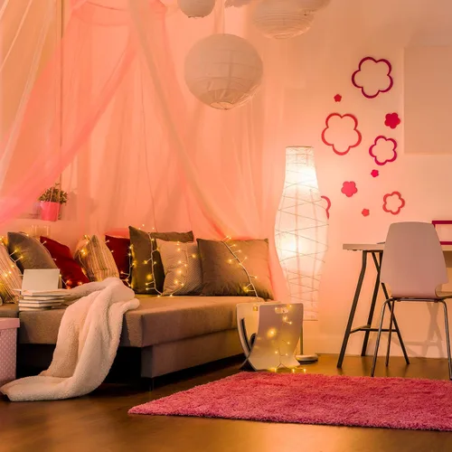 Miniatura 3 de Tatuo Red de malla para colgar en la cama, toldo de cama y 40 luces LED parpadeantes y guirnalda colgante de estrellas de 13.1 ft para camas