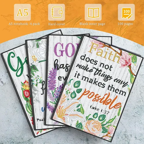 Miniatura 5 de Ctosree Paquete de 4 cuadernos de pintura de diamantes de la Biblia, regalo cristiano religioso A5, cuaderno de arte de diamantes para mujer, citas