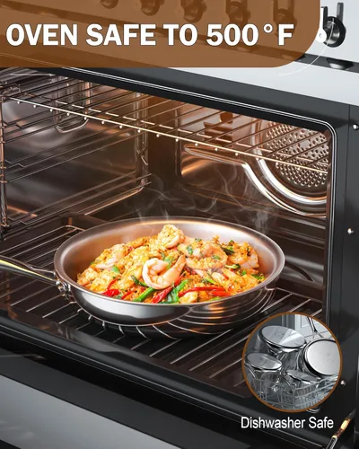 Miniatura 6 de Cook N Home Sartén clásica de acero inoxidable de 8 pulgadas con revestimiento de tres capas, sartén para saltear, inducción, compatible con todas