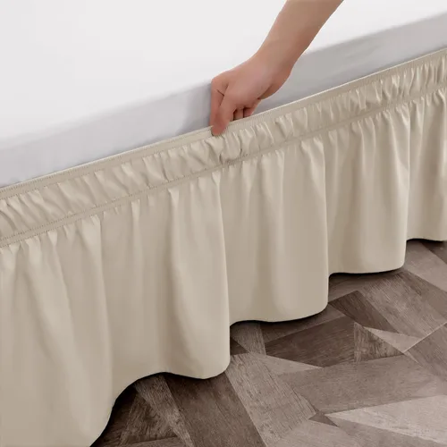 Miniatura 2 de Toodou Falda de cama envolvente fácil de instalar, tres lados de tela, elástico con volantes de 16 pulgadas, caída a medida, resistente a la Beige