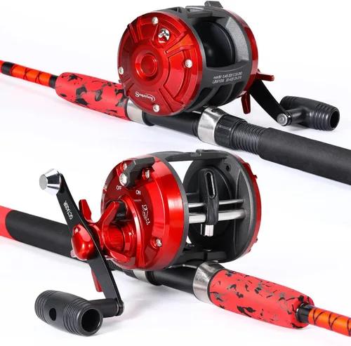 Miniatura 2 de Sougayilang Combo de Carrete Convencional y Caña de Pescar de Fibra de Vidrio, Media Pesada para Pesca de Bagres Rojo-6FT-3000