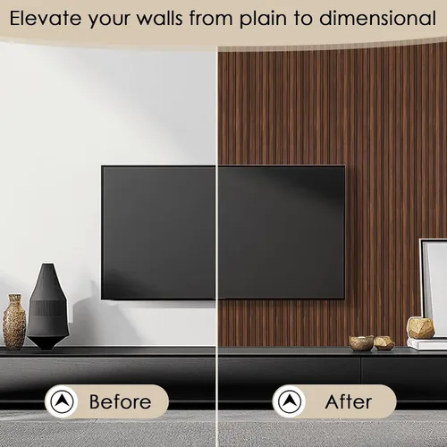Miniatura 3 de Paquete de 8 paneles de pared con listones 3D, paneles de pared de madera sintética insonorizados para decoración de interiores, 48.2 x 6.3 Nogal