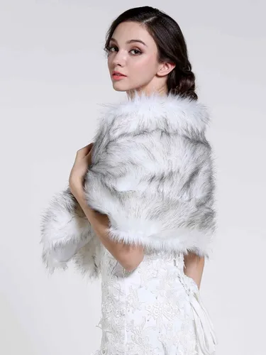 Miniatura 35 de Aukmla Bufanda de piel de boda para mujer con broche de diamantes de imitación para novia y damas de honor