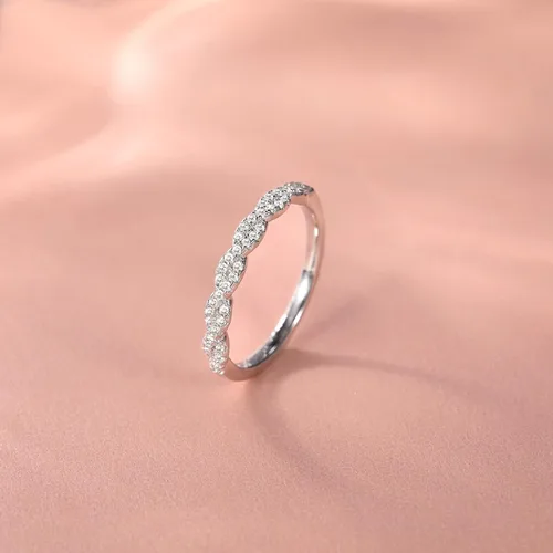 Miniatura 3 de EAMTI Anillo de boda de plata de ley 925 para mujer, circonita cúbica, cuerda trenzada, media eternidad, talla 3-13, Metal, Zirconia cúbica