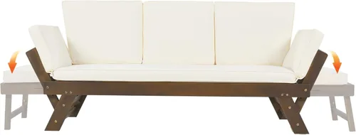 Miniatura 7 de Harper & Bright Designs Sofá convertible para exteriores con reposabrazos ajustable, sofá de madera maciza para patio con cojines, acabado Acabado