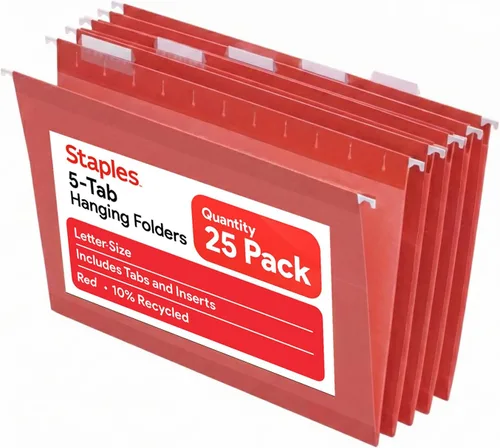 Miniatura 10 de Staples Carpetas colgantes para archivos, tamaño carta, pestañas de corte de 1/5, verde estándar, incluye pestañas e insertos de papel, paquete
