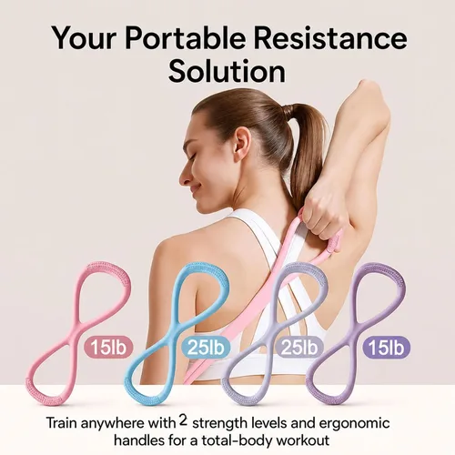 Miniatura 7 de Bandas de resistencia con asas, figura 8, bandas elásticas de fitness, banda de ejercicio para el hogar, yoga, gimnasio, entrenamiento