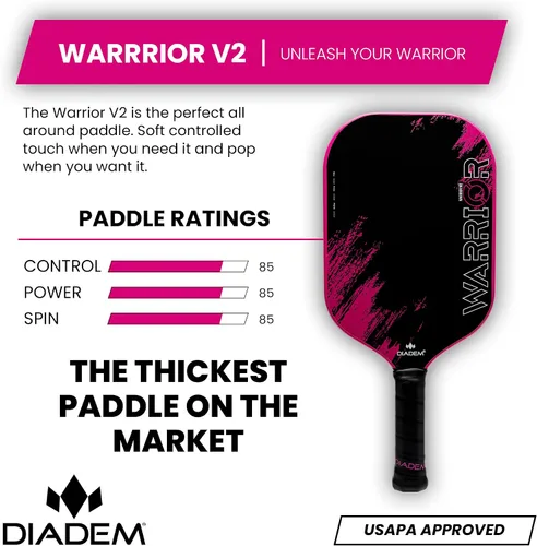 Miniatura 2 de Diadem Warrior Edge - Paleta de pickleball, cara grabada de fibra de carbono para Max Spin, borde Aero Guard, núcleo de 0.63 pulgadas, peso medio, 8