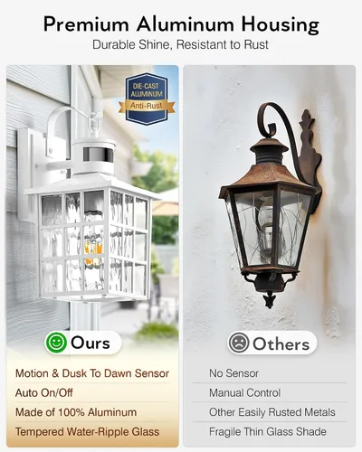 Miniatura 7 de VIANIS Luces de pared al aire libre con sensor de movimiento, luces de pared blancas del atardecer al amanecer, accesorio de luz exterior, linterna