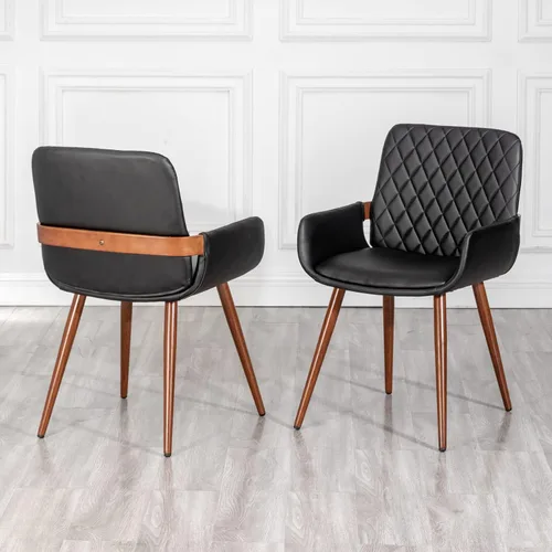Miniatura 19 de LUNLING Sillas de Comedor Modernas de Mediados de Siglo de Cuero Sintético, Sillas con Asiento Tapizado y Patas de Metal, Silla de Cocina de Cuero