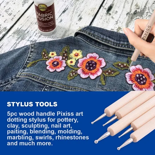 Miniatura 4 de Pegamento de tela lavable transparente de 2 onzas, sin pegamento para coser, parches, alfombras, ropa, lápiz capacitivo Pixiss Art Dotting Stylus