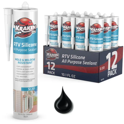 Miniatura 14 de Kraken Bond Sellador de silicona gris resistente al agua Cartucho de 100 a 10 onzas líquidas – RTV silicona calafateo para cocina y baño, todo uso