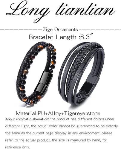 Miniatura 7 de Long tiantian Mens Bracelet Bracelet for Men Leather Cuff Bracelet Black Leather Wrap Bracelet Studded Boho Cuff Bracelets Handmade Splicing Bangle