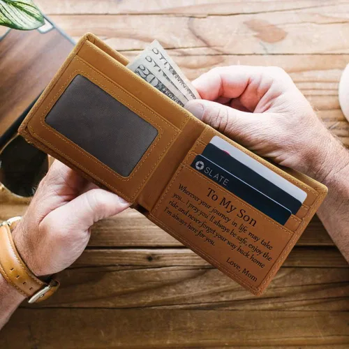 Miniatura 3 de Kenon Cartera de cuero personalizada para hombres, con bloqueo RFID grabada, billetera elegante para marido, hijo, papá, cumpleaños, San Valentín