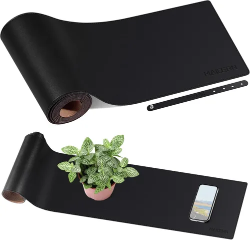 Miniatura 42 de MAIDERN Cubierta de mesa estrecha de 39.4" x 7.9", tapete reversible de cuero y corcho para mesa consola, protector de mesa largo y delgado