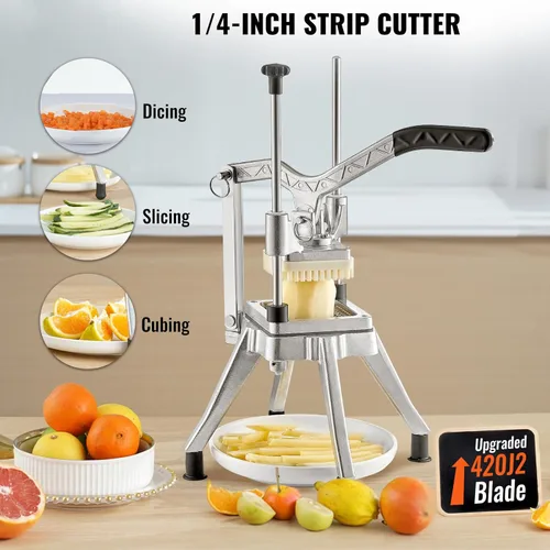 Miniatura 2 de VEVOR Picador comercial de frutas y verduras, hoja de 1/4 pulgadas, cortador de alimentos profesional de alta resistencia, cortador de papas fritas