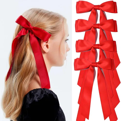 Miniatura 24 de Lazos para el cabello para mujeres - 3 piezas de grandes pinzas de cinta con borlas de cola larga, grandes pasadores de pelo para niñas