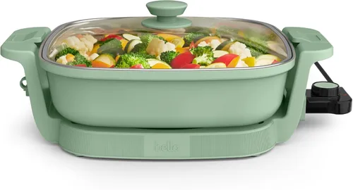 Sartén Eléctrica Bella Make & Take, Utensilios de cocina Fits-anywhere™, Revestimiento Cerámico EverGood™, Temperatura Ajustable y Tapa de Vidrio