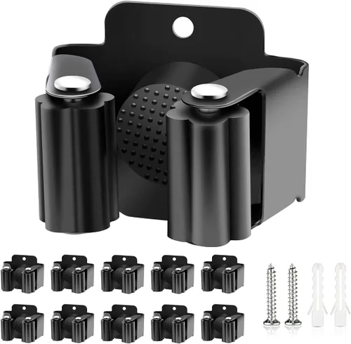 Miniatura 11 de Verdenu Paquete de 25 soportes de pared para escoba, soporte de pared para trapeador y escoba, soporte de fregona de acero inoxidable Command