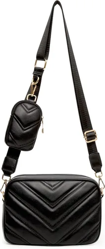 Herald Chevron - Bolso cruzado pequeño acolchado con monedero para mujer cuadrado con cámara de fotos hombro lateral 2 tamaños