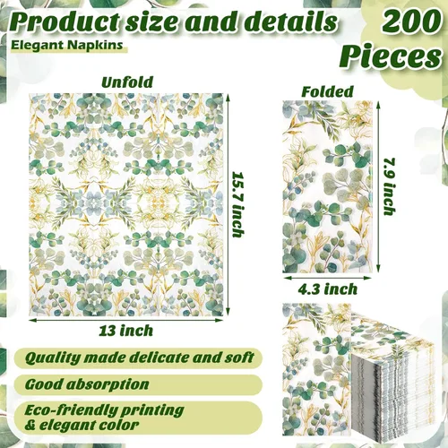 Miniatura 3 de Spiareal 120 servilletas de papel verde de 3 capas desechables para baño, hojas de eucalipto verde, servilletas decorativas para cena, para novia