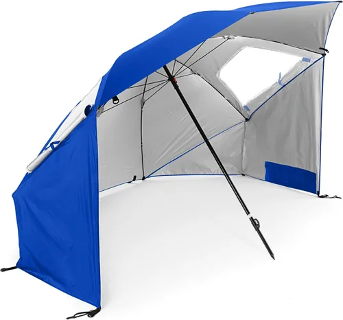 Miniatura 4 de Sport-Brella Super-Brella UPF 50+ Sun and Rain Canopy Umbrella, 8 Foot Portable Beach Shelter with Side Panels, Wind Flaps, and Carry Bag, Blue