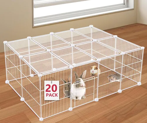 Miniatura 12 de Corral para animales pequeños de 20 paneles, corral para mascotas de 48" x 24" x 16" con alfombrilla impermeable, jaula C&C para conejillos de Negro