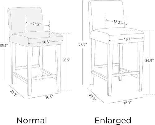 Miniatura 3 de CHITA Juego de 2 taburetes de bar de altura de mostrador, taburetes de bar tapizados de altura de asiento de 27 pulgadas, cuero sintético en negro