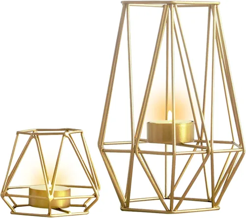 Miniatura 10 de Nuptio 2 portavelas negro para sala de estar, soporte geométrico hexagonal para velas de té, decoración de mesa de boda, portavelas votivo