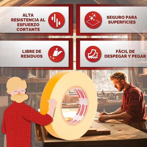 Miniatura 3 de XFasten Cinta adhesiva de doble cara para carpintería de 1 pulgada x 108 pies (paquete de 3), sin residuos, cinta adhesiva extraíble de doble cara