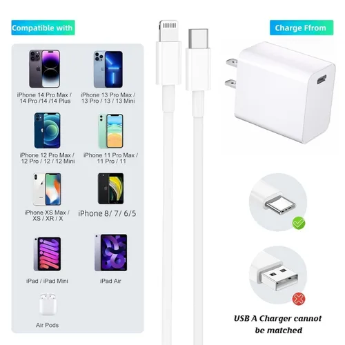 Miniatura 5 de Certificado MFi para cable USB-C a Lightning extralargo de 10 pies con cargador PD de 20 W, 1 paquete Cable de carga rápida de 27 W compatible