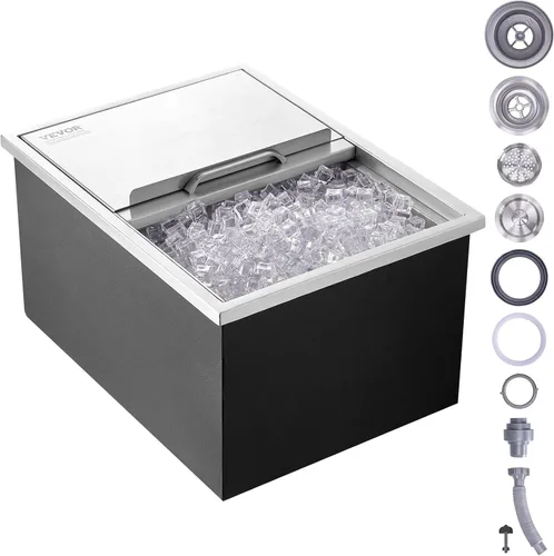 Miniatura 17 de VEVOR Arcón congelador de inmersión, enfriador de hielo de acero inoxidable de 22" L x 17" W x 12" H, recipiente de hielo comercial con cubierta