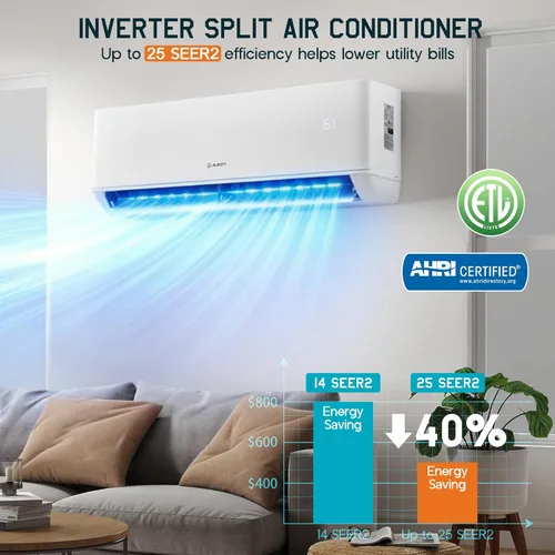Miniatura 2 de Albott Mini Split AC/Sistema de calefacción, 20,000 BTU ODU, 25 SEER2 2 Zonas 9K+9K BTU Inverter Bomba de calor sin conductos, WiFi habilitado