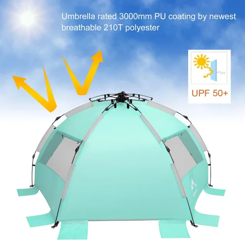 Miniatura 4 de Oileus - Tienda de campaña de playa XL para 4 personas, tienda de campaña portátil instantánea para playa con bolsa de transporte, estacas, 6 bolsas