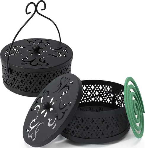 MyLifeUNIT Soporte de bobina para mosquitos, paquete de 2 quemadores de incienso de mosquitos portátiles retro para el hogar y campamento (negro)
