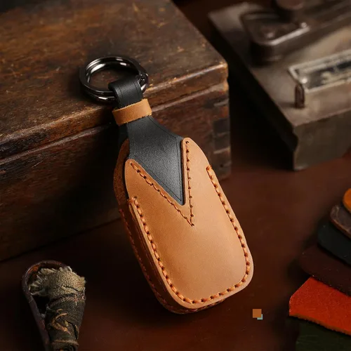 Miniatura 2 de OLLEN Funda para llavero de cuero genuino sin tornillos, apta para Subaru Forester Outback BRZ WRX STI Legacy Ascent CrossTrek Impreza, etc., Marrón