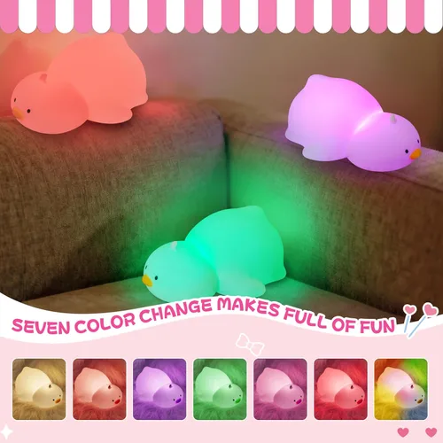 Miniatura 2 de Luz nocturna para niños, luz nocturna LED de silicona regulable recargable con 7 colores, lámpara de noche para guardería de bebé, lámpara táctil
