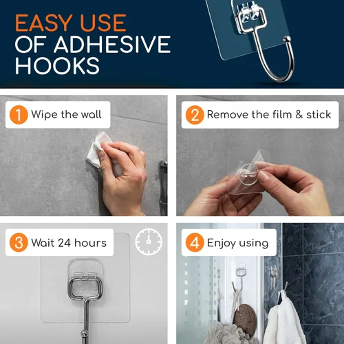 Miniatura 7 de GLUIT Ganchos adhesivos grandes de pared para colgar ganchos resistentes de 22 libras para paredes sin daños, ganchos adhesivos transparentes