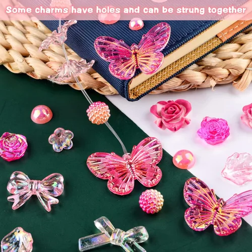 Miniatura 5 de 350 piezas de resina 3D ABS coloridos lazos de flores de rosas con parte trasera plana, cuentas de perlas semicirculares para pulseras, aretes