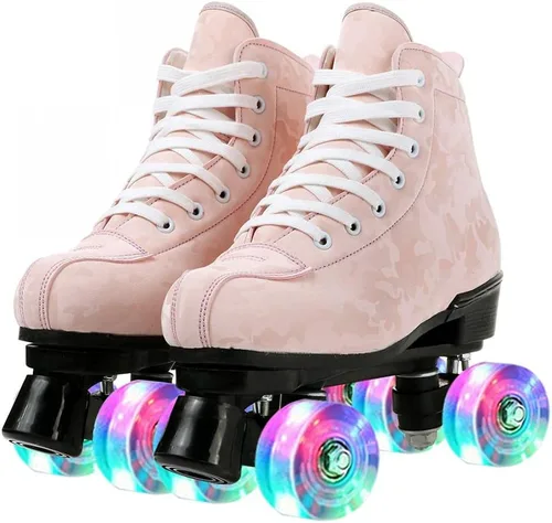 Miniatura 9 de Patines de ruedas para mujeres y hombres, zapatos altos de piel de vacuno, patines clásicos de doble fila, patines de cuatro ruedas para hombres