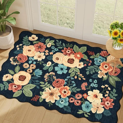 Miniatura 163 de DUKINO Alfombra de área de 6 x 9 pies, alfombra floral para sala de estar, ligera, antideslizante, lavable, alfombra de interior de pelo bajo