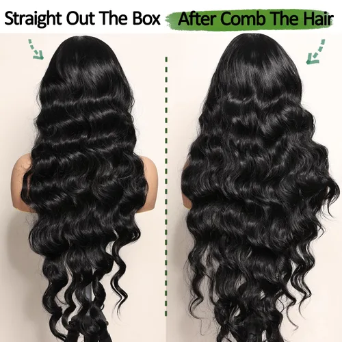 Miniatura 4 de SOKU Peluca negra de encaje frontal de 13 x 6 pulgadas, 32 pulgadas de largo, ligera, línea de cabello prearrancada con abuelitos, encaje suizo