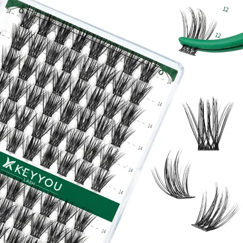 Miniatura 65 de KEYYOU Racimos de pestañas, 96 piezas de extensiones de pestañas DIY, rizado D de 16 mm, negro, realista, no irritante, fácil de colocar en casa